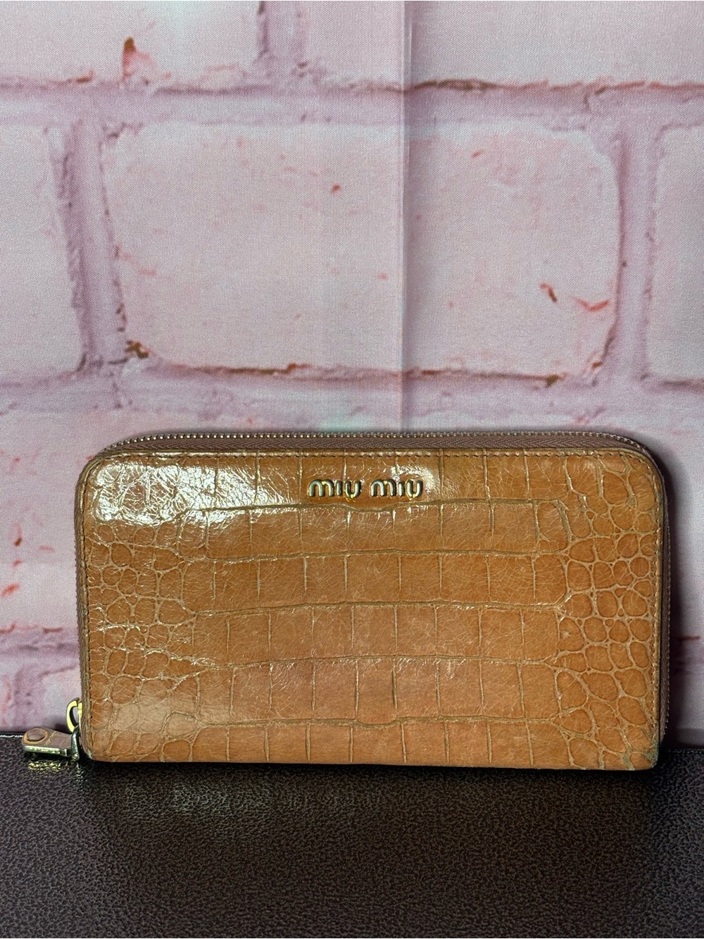 Miu Miu Croc-Embossed Zip Wallet